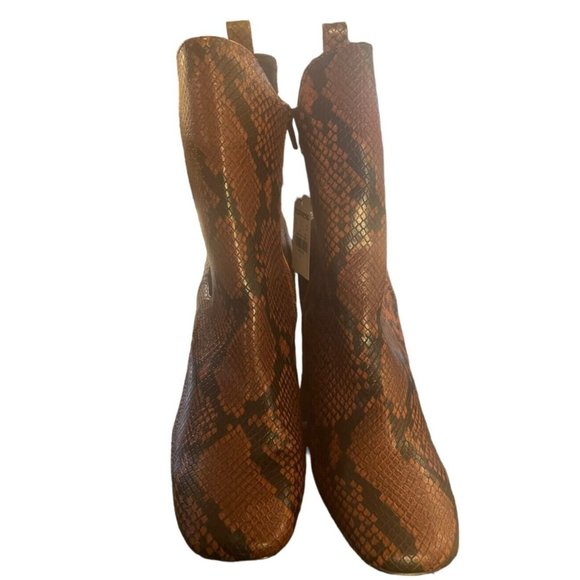 Express Snakeskin Animal Brown Black Faux Leather Zipper Boots Women Size 9 NEW - Picture 2 of 10